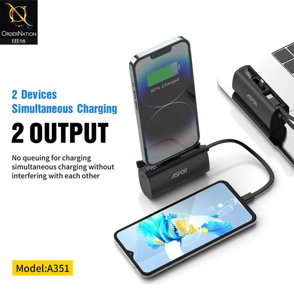 Aspor A351 2in1 Iphone & Type-C Flexible Portable Mini 5000mah Power Bank