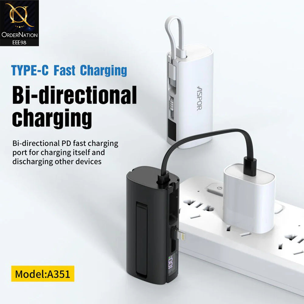 Aspor A351 2in1 Iphone & Type-C Flexible Portable Mini 5000mah Power Bank