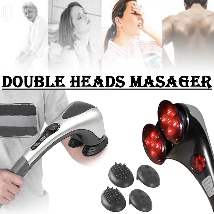 Double Head Full Body Massager Machine Variable Speed Far Infrared |  Electric Facial Deep Tissue Fitness Massage Stick – Head Neck Waist Leg Muscles Pain Relief Massage Hammer – Handheld Deep Tissue massager
