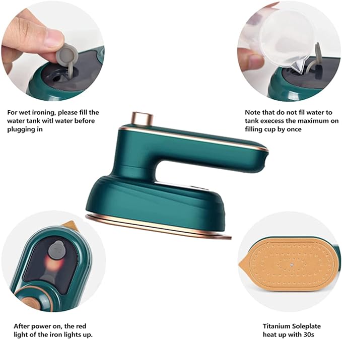 Portable Handheld Steam Iron, 180° Rotatable Professional Mini Steam Iron for Clothes, Foldable Travel Garment Steamer Micro Steam Iron for Home Travel