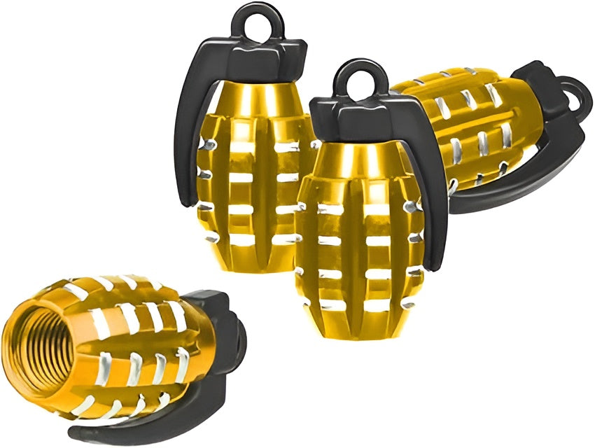 Pack of 2 - Grenade Tyre Air Valve Nozzle Caps for Car and Bikes (Golden)