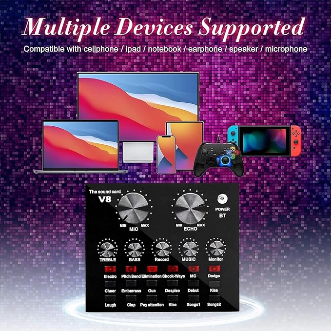 Podcast Mic Set With Live Sound Card,condenser Microphone With Rechargeable 12 Kinds Of Auxiliary Background For Karaoke Singing, Youtube Recording