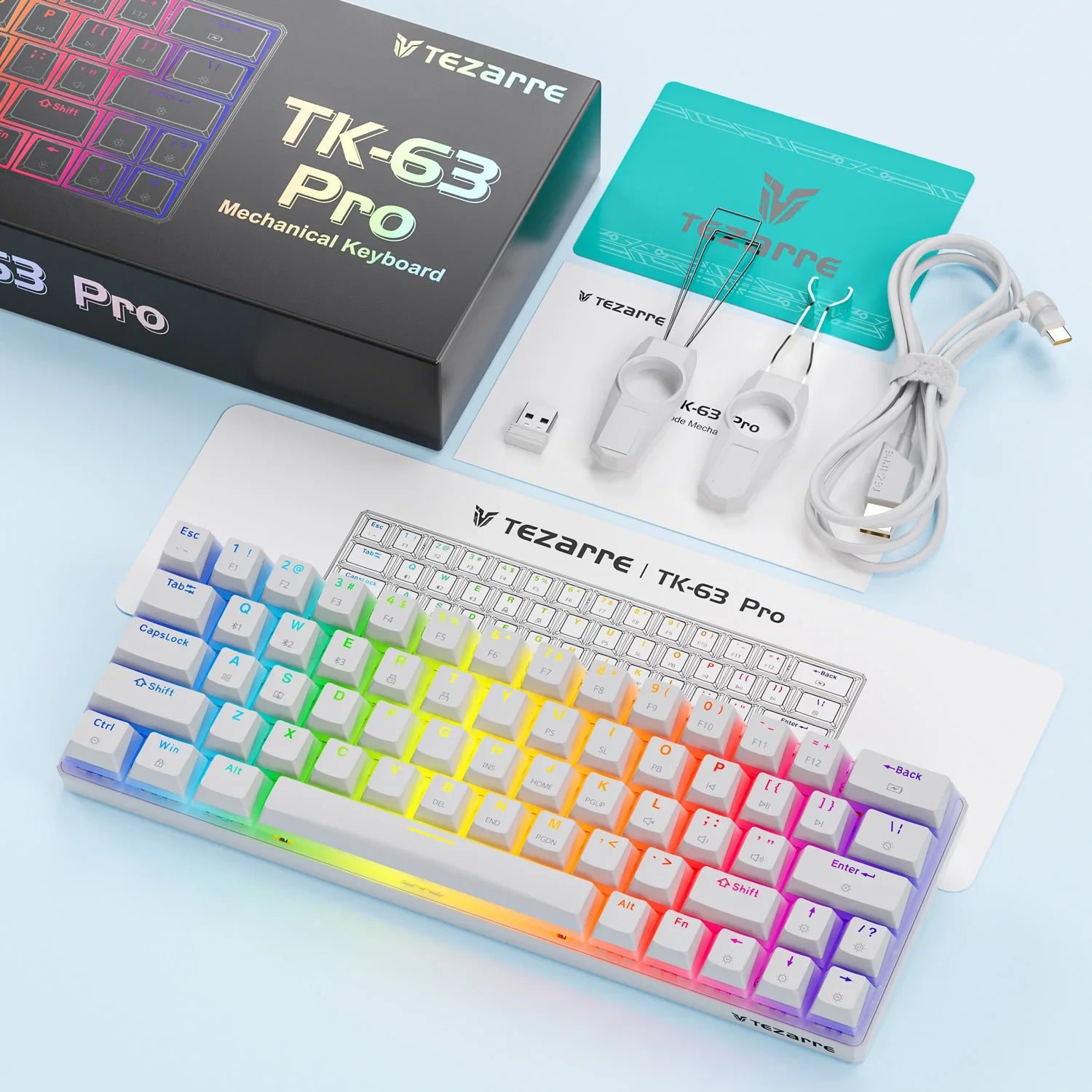 Tezarre TK-63 PRO RGB Wireless Mechanical RGB Gaming Keyboard RGB Backlight Mini Office Keyboard for Windows Laptop PC Gamer