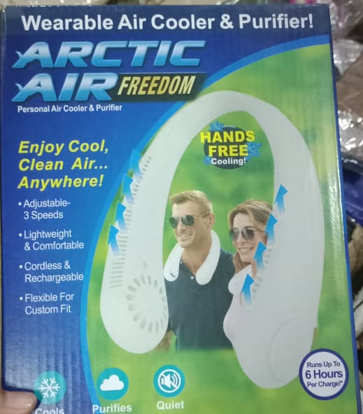 Portable Neck fan air Cooler & Purifier... Adjustable 3 speed and Rechargeable (random color )