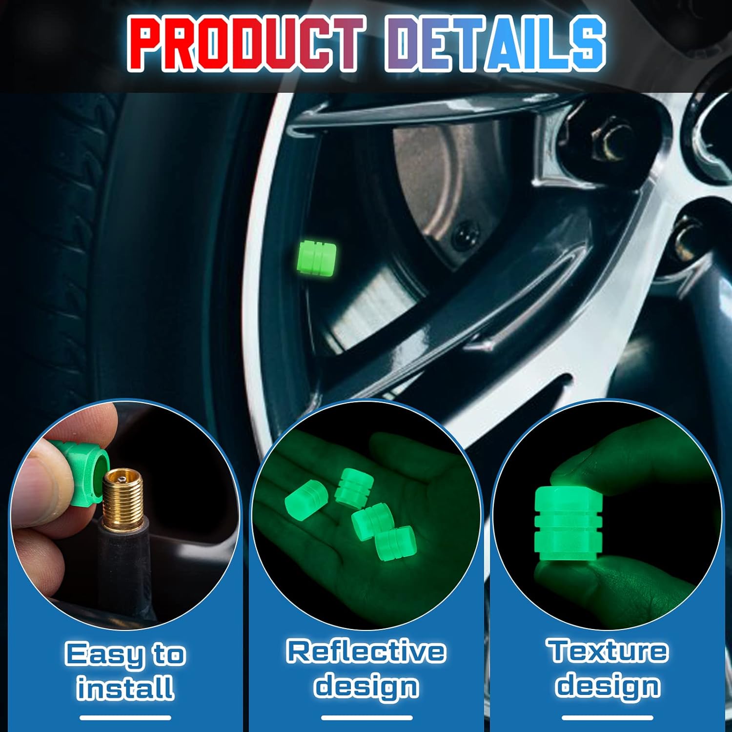 PACK OF TWO Glow in The Dark Tire Valve Caps Fluorescent Stem Car Universal Air Cap Auto Covers Cars Motorcycles SUV Trucks Bikes Accessories ( Random Colors )