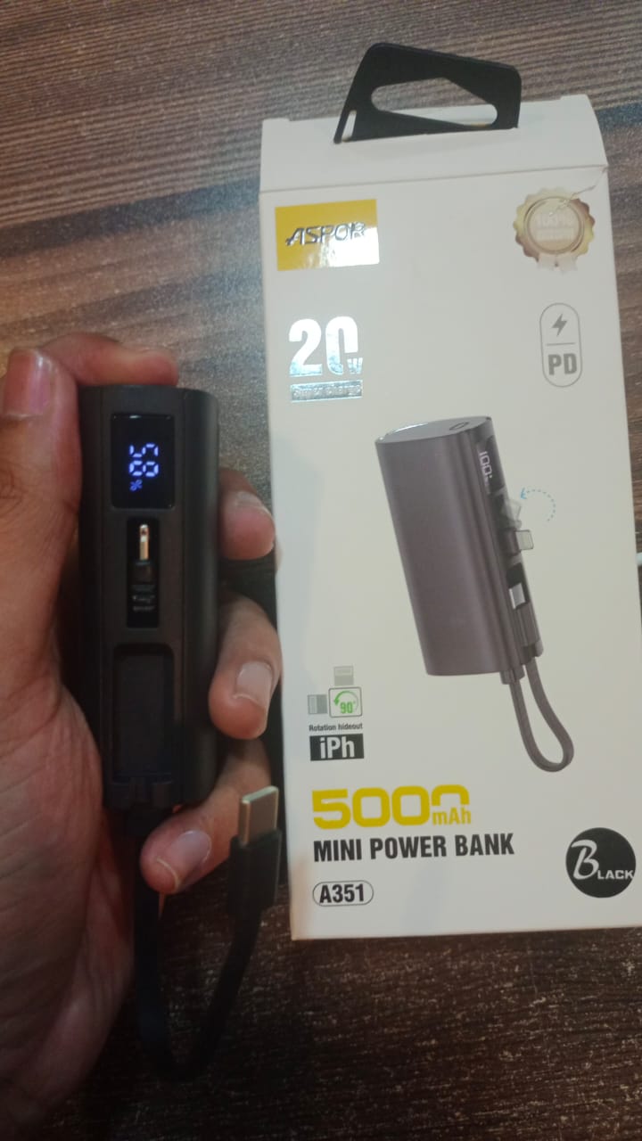 Aspor A351 2in1 Iphone & Type-C Flexible Portable Mini 5000mah Power Bank