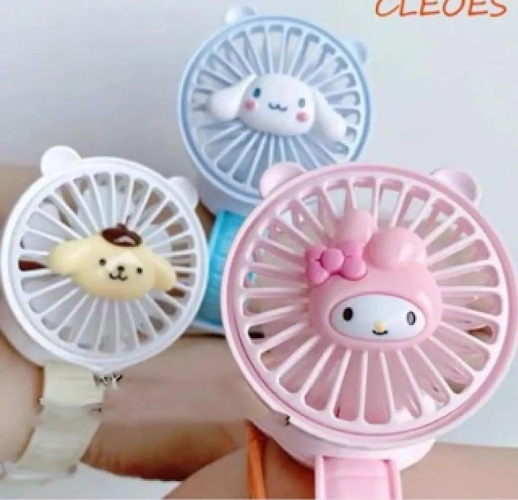 Rechargeable Portable Cartoon Style Children Watch Fan with RGB Light | Portable Fan Office Handheld New Creative Gift (Random color)