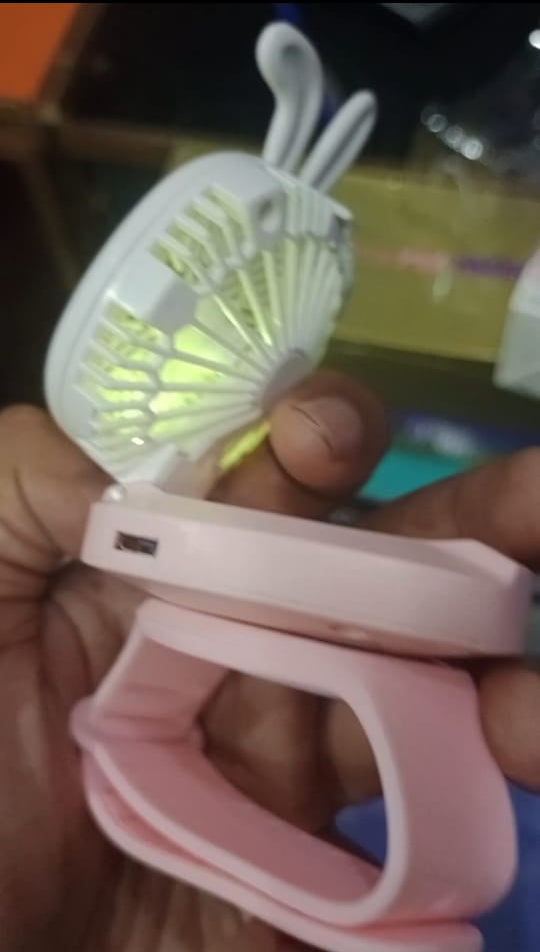 Rechargeable Portable Cartoon Style Children Watch Fan with RGB Light | Portable Fan Office Handheld New Creative Gift (Random color)