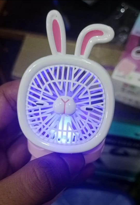 Rechargeable Portable Cartoon Style Children Watch Fan with RGB Light | Portable Fan Office Handheld New Creative Gift (Random color)
