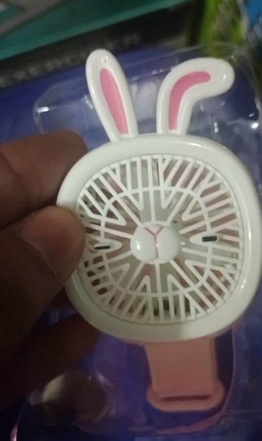 Rechargeable Portable Cartoon Style Children Watch Fan with RGB Light | Portable Fan Office Handheld New Creative Gift (Random color)