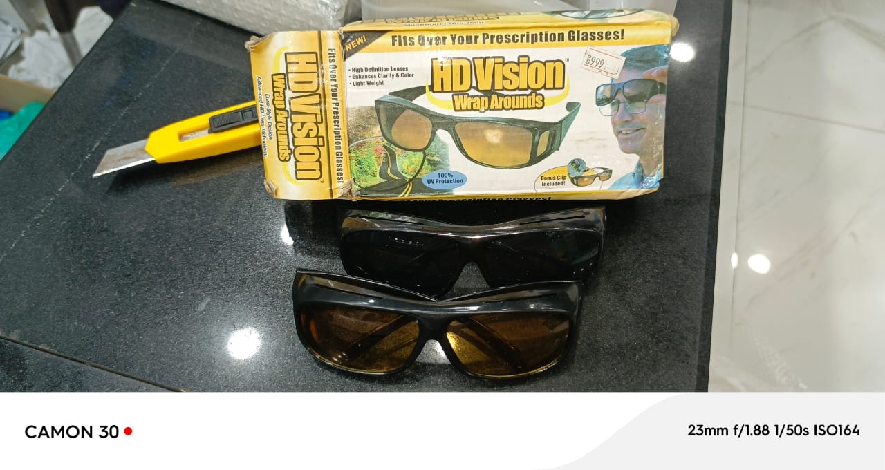 2 Pieces in one box HD Day & Night Vision Wrap Around Glasses | NIGHT VISION GLASSES FOR MEN | Car Anti-Glare Goggles Sunglasses Man Motorcycle Driving Glasses