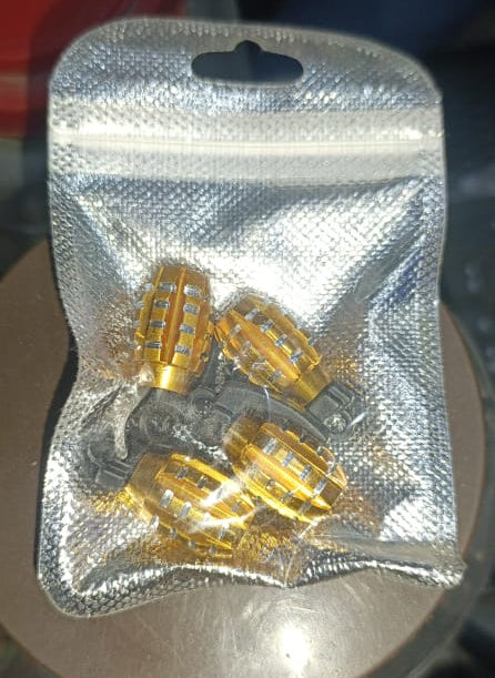 Pack of 2 - Grenade Tyre Air Valve Nozzle Caps for Car and Bikes (Golden)
