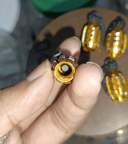 Pack of 2 - Grenade Tyre Air Valve Nozzle Caps for Car and Bikes (Golden)