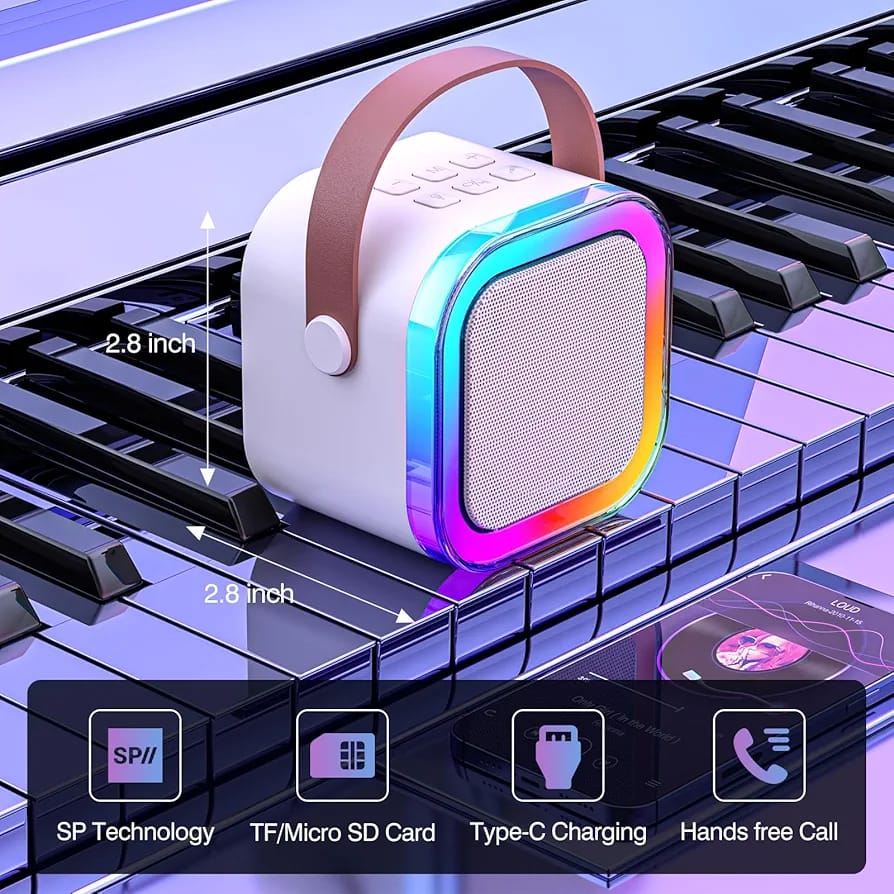 Portable Bluetooth Karaoke Speaker with RGB Lights & Controllable Battery – Mini Loud Speaker for Kids, Girls, and Boys | Perfect Gift for Family Parties and Karaoke Fun ( Without Mic )