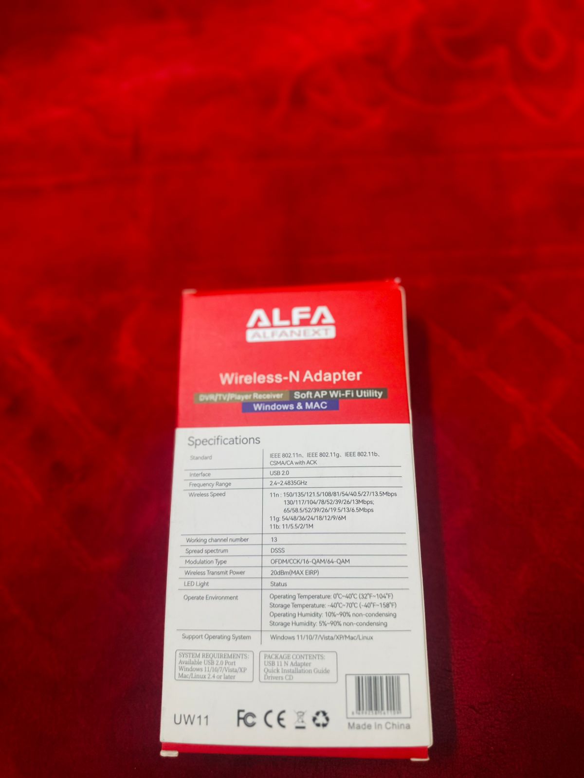 UW11 Alfa Net Wireless-N USB WiFi Adapter with Antenna | 2.4GHz 150/300Mbps High-Speed Network Dongle for PC, Laptop, Windows & Linux – IEEE 802.11b/g/n, Soft AP Utility