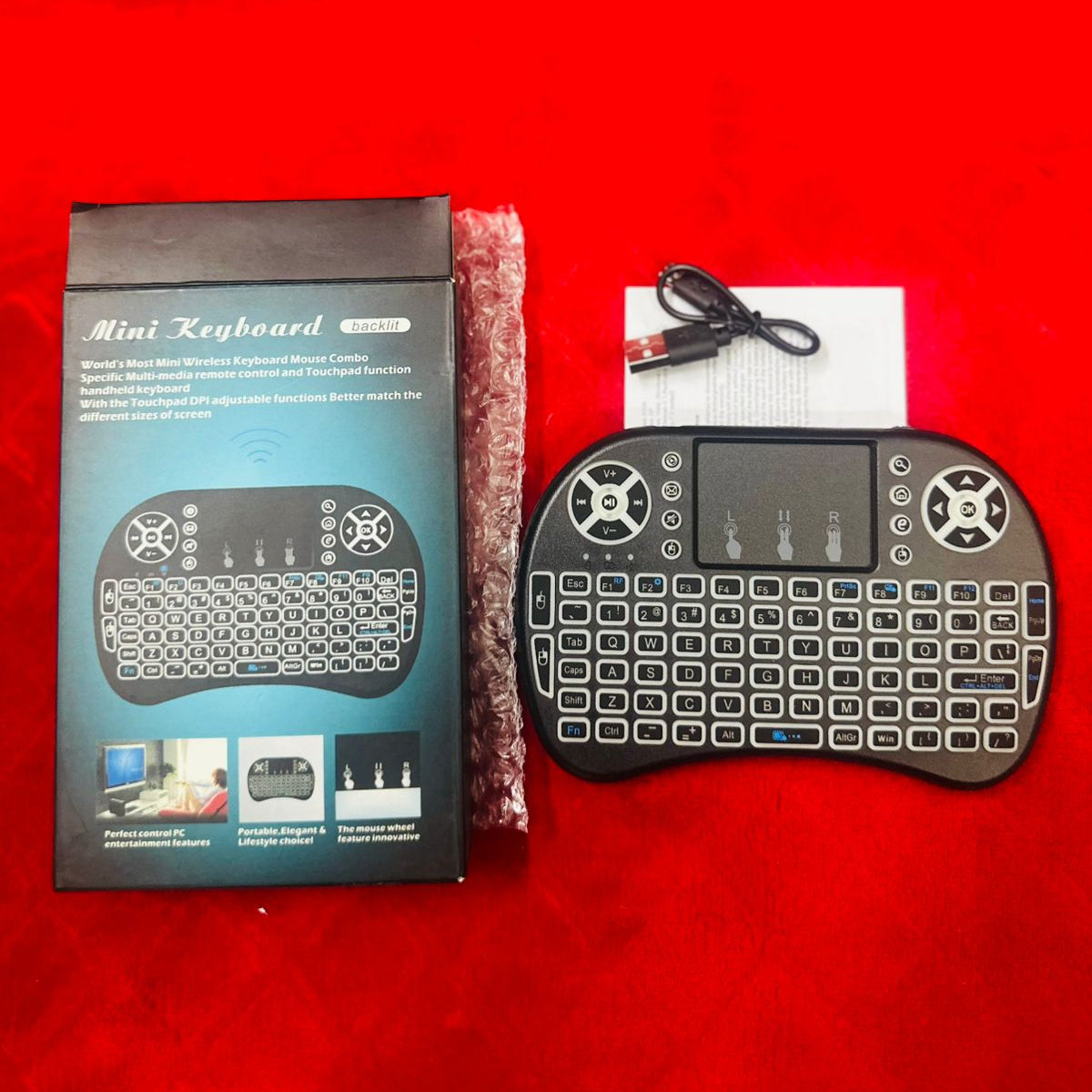 i8 2.4G Mini wireless keyboard with touchpad | 7-color Backlight ,plug and play | Super cool design | Perfect for Android TV Box, Smart TV, Projector, PS3