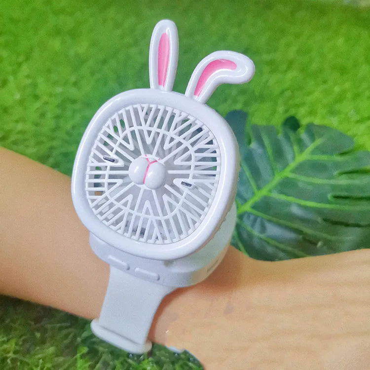 Rechargeable Portable Cartoon Style Children Watch Fan with RGB Light | Portable Fan Office Handheld New Creative Gift (Random color)
