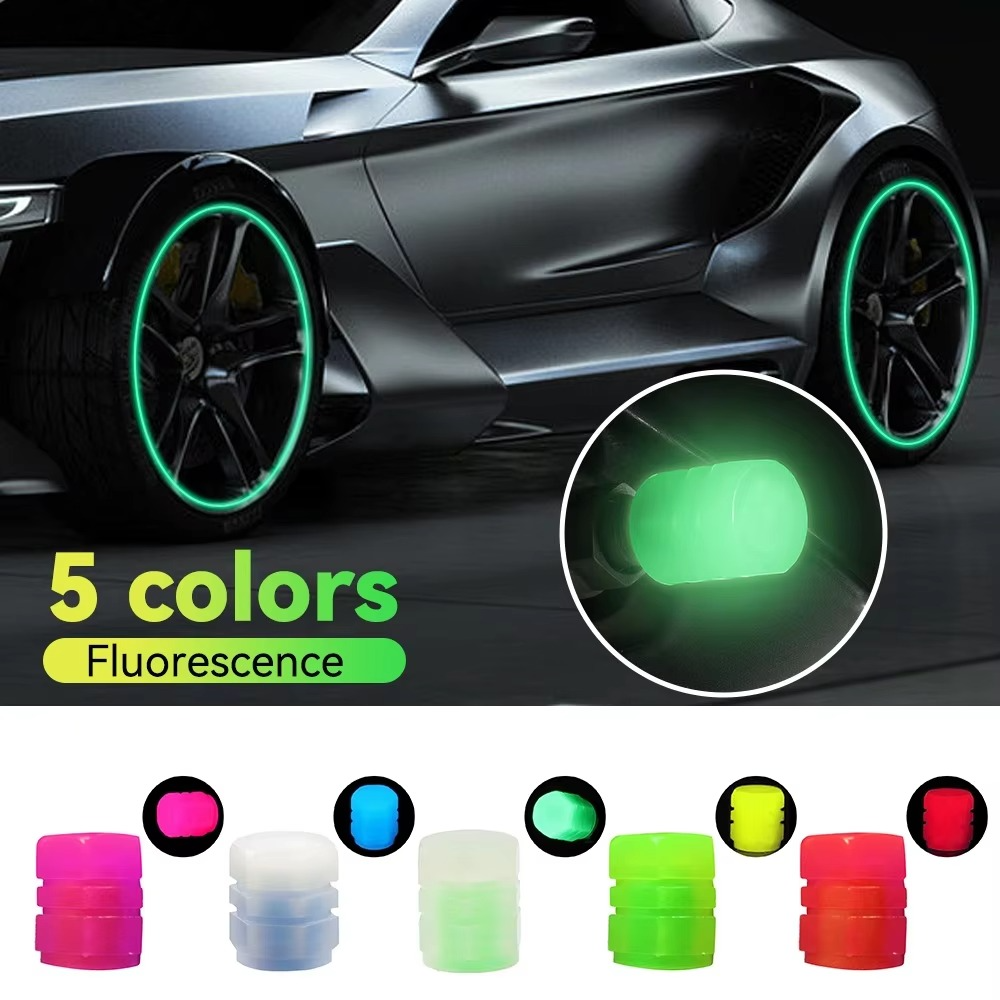 Luminous Valve Motorcycle Bicycle Bike Car Wheel Tyre Hub Cap Fluorescent Night Glowing Luminous Valve Stem Caps Decor ( Random Color )