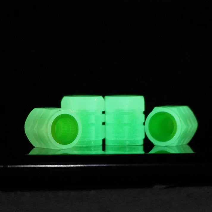 PACK OF TWO Glow in The Dark Tire Valve Caps Fluorescent Stem Car Universal Air Cap Auto Covers Cars Motorcycles SUV Trucks Bikes Accessories ( Random Colors )