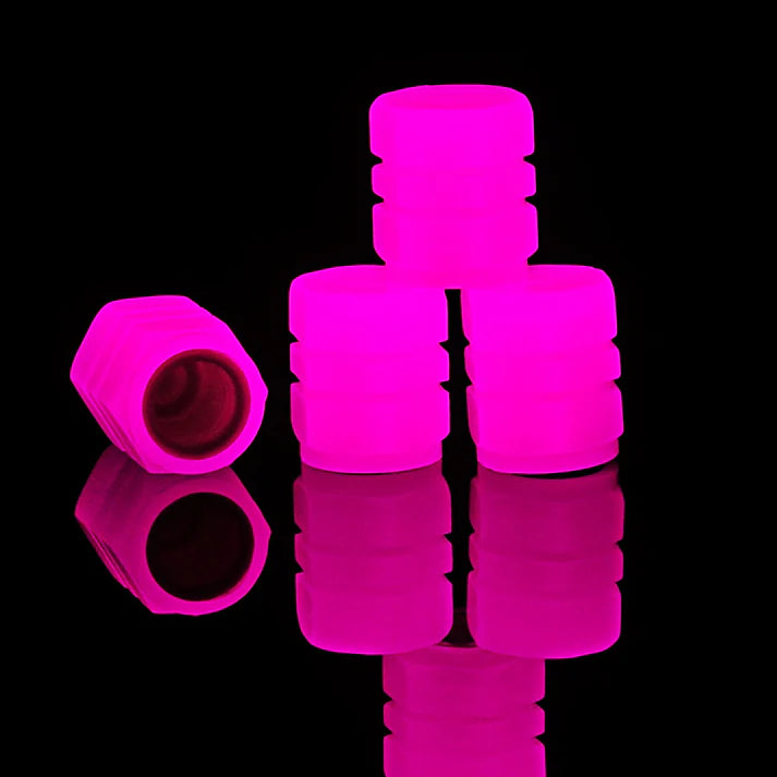 PACK OF TWO Glow in The Dark Tire Valve Caps Fluorescent Stem Car Universal Air Cap Auto Covers Cars Motorcycles SUV Trucks Bikes Accessories ( Random Colors )
