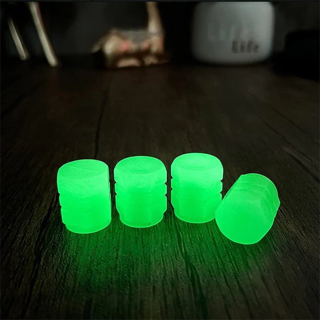 PACK OF TWO Glow in The Dark Tire Valve Caps Fluorescent Stem Car Universal Air Cap Auto Covers Cars Motorcycles SUV Trucks Bikes Accessories ( Random Colors )