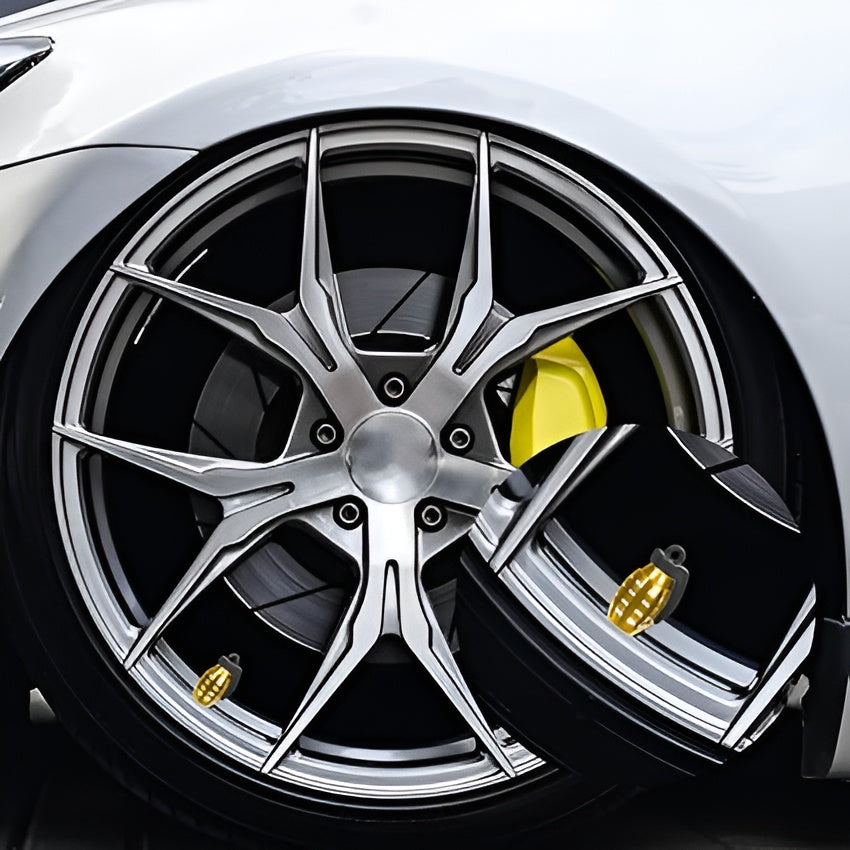 Pack of 2 - Grenade Tyre Air Valve Nozzle Caps for Car and Bikes (Golden)