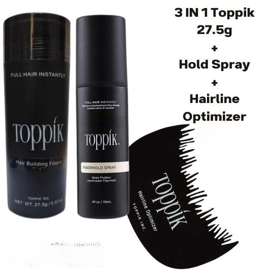 Toppik Hair Building Fiber 3-in-1 Combo Pack. This Set Includes Toppik Hair Fiber, Fiber Hold Spray &amp; Hairline Optimizer Comb