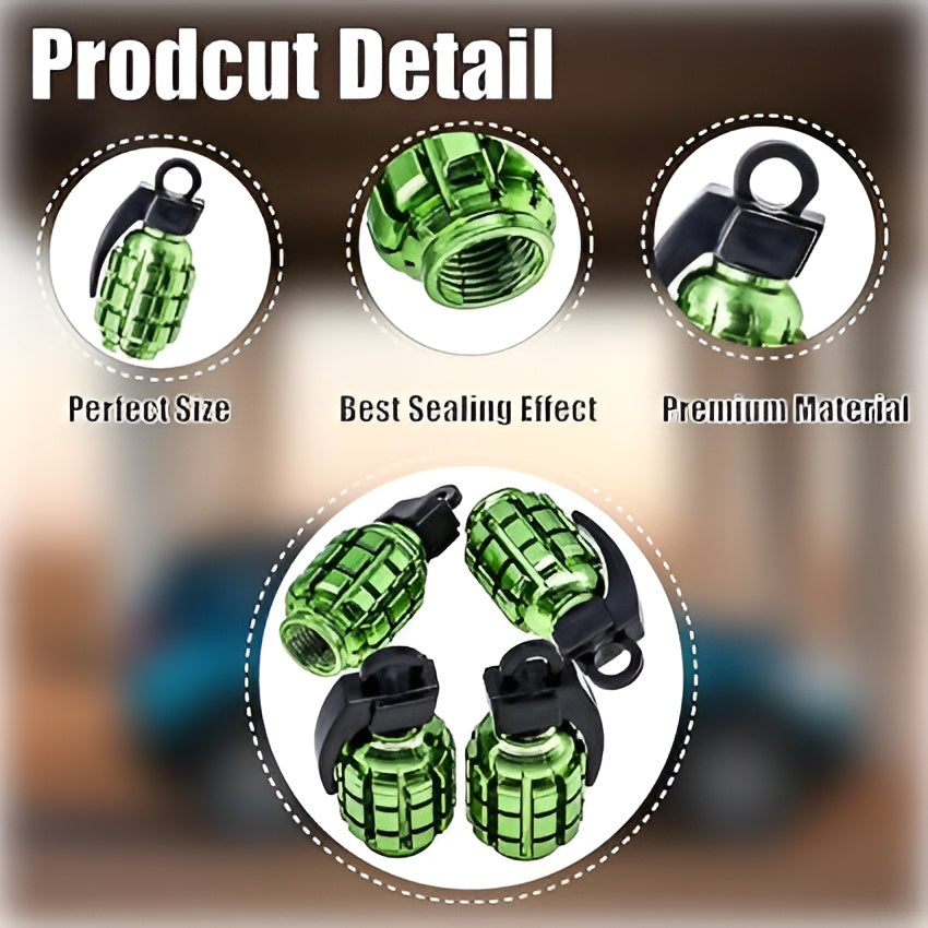 Pack of 2 - Grenade Tyre Air Valve Nozzle Caps for Car and Bikes (Golden)