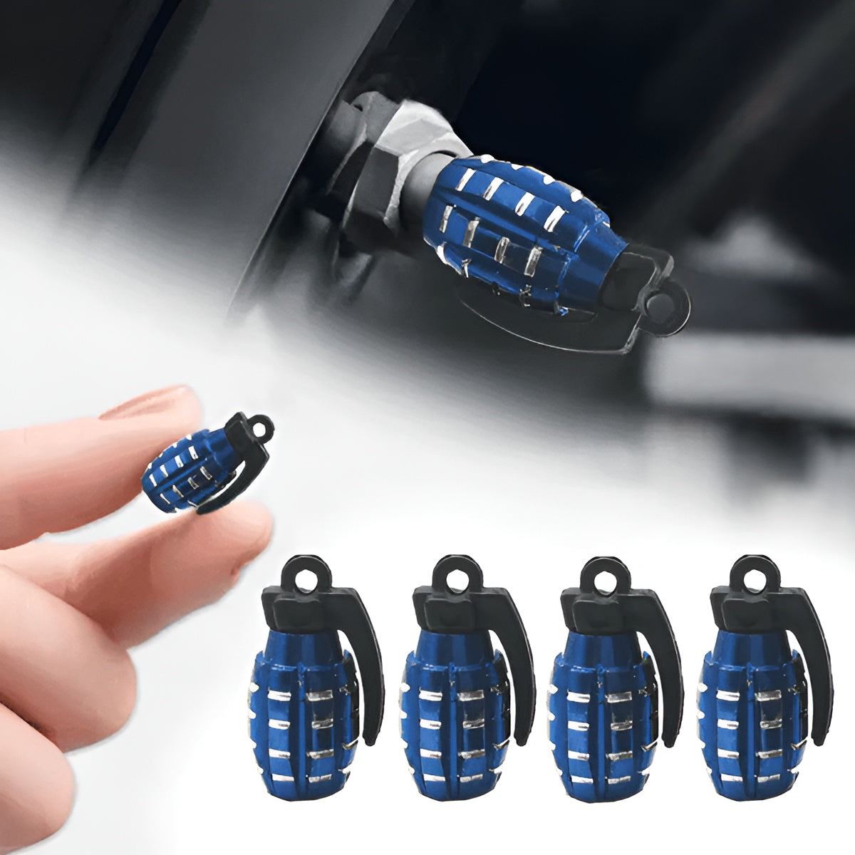 Pack of 2 - Grenade Tyre Air Valve Nozzle Caps for Car and Bikes (Golden)