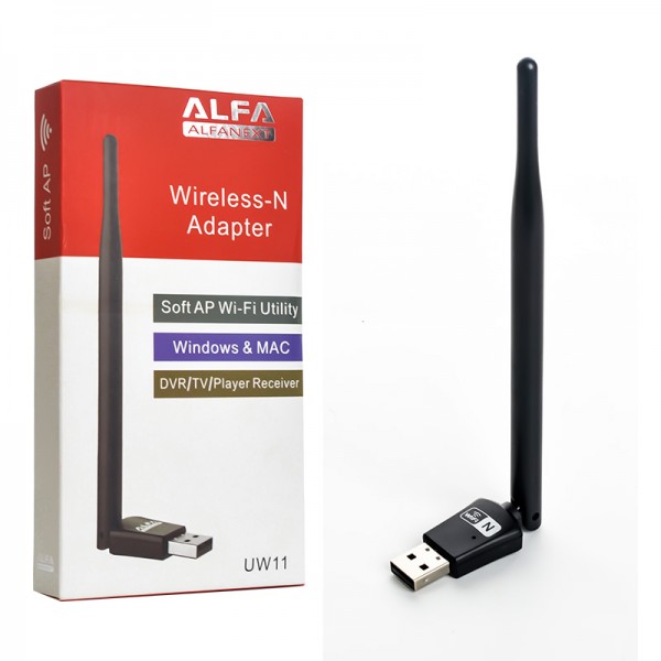 UW11 Alfa Net Wireless-N USB WiFi Adapter with Antenna | 2.4GHz 150/300Mbps High-Speed Network Dongle for PC, Laptop, Windows &amp; Linux – IEEE 802.11b/g/n, Soft AP Utility