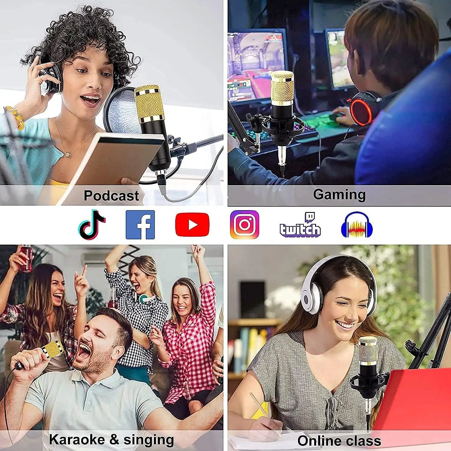 Podcast Mic Set With Live Sound Card,condenser Microphone With Rechargeable 12 Kinds Of Auxiliary Background For Karaoke Singing, Youtube Recording