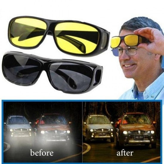 2 Pieces in one box HD Day &amp; Night Vision Wrap Around Glasses | NIGHT VISION GLASSES FOR MEN | Car Anti-Glare Goggles Sunglasses Man Motorcycle Driving Glasses