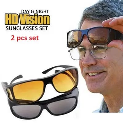 2 Pieces in one box HD Day &amp; Night Vision Wrap Around Glasses | NIGHT VISION GLASSES FOR MEN | Car Anti-Glare Goggles Sunglasses Man Motorcycle Driving Glasses