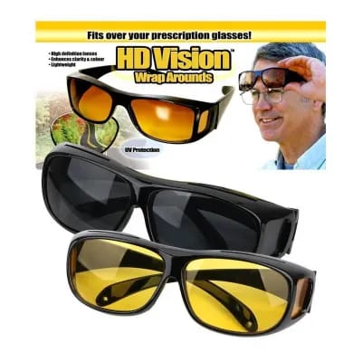 2 Pieces in one box HD Day &amp; Night Vision Wrap Around Glasses | NIGHT VISION GLASSES FOR MEN | Car Anti-Glare Goggles Sunglasses Man Motorcycle Driving Glasses