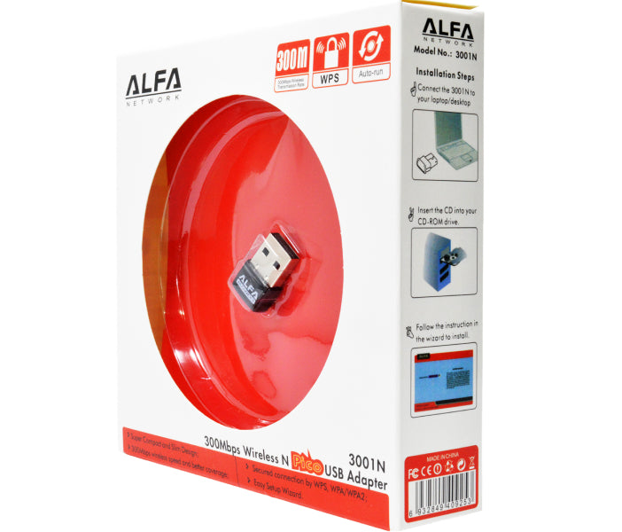 Alfa Mini USB WiFi Adapter | 300Mbps Wireless LAN Card for Computer &amp; Laptop | Best Wireless Adapter
